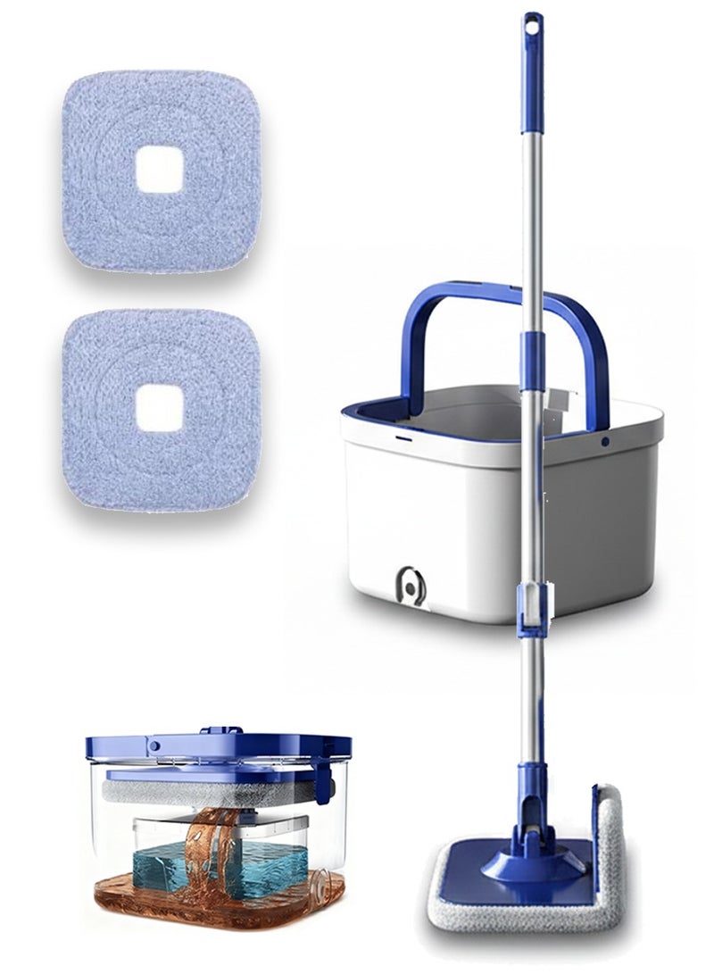 Flat Spin Mop & Bucket Set with Clean & Dirty Water Separation – 360° Rotating Self-Wringing Mop with Scraping System, Foldable Head and 2 Microfiber Pads - Image 1
